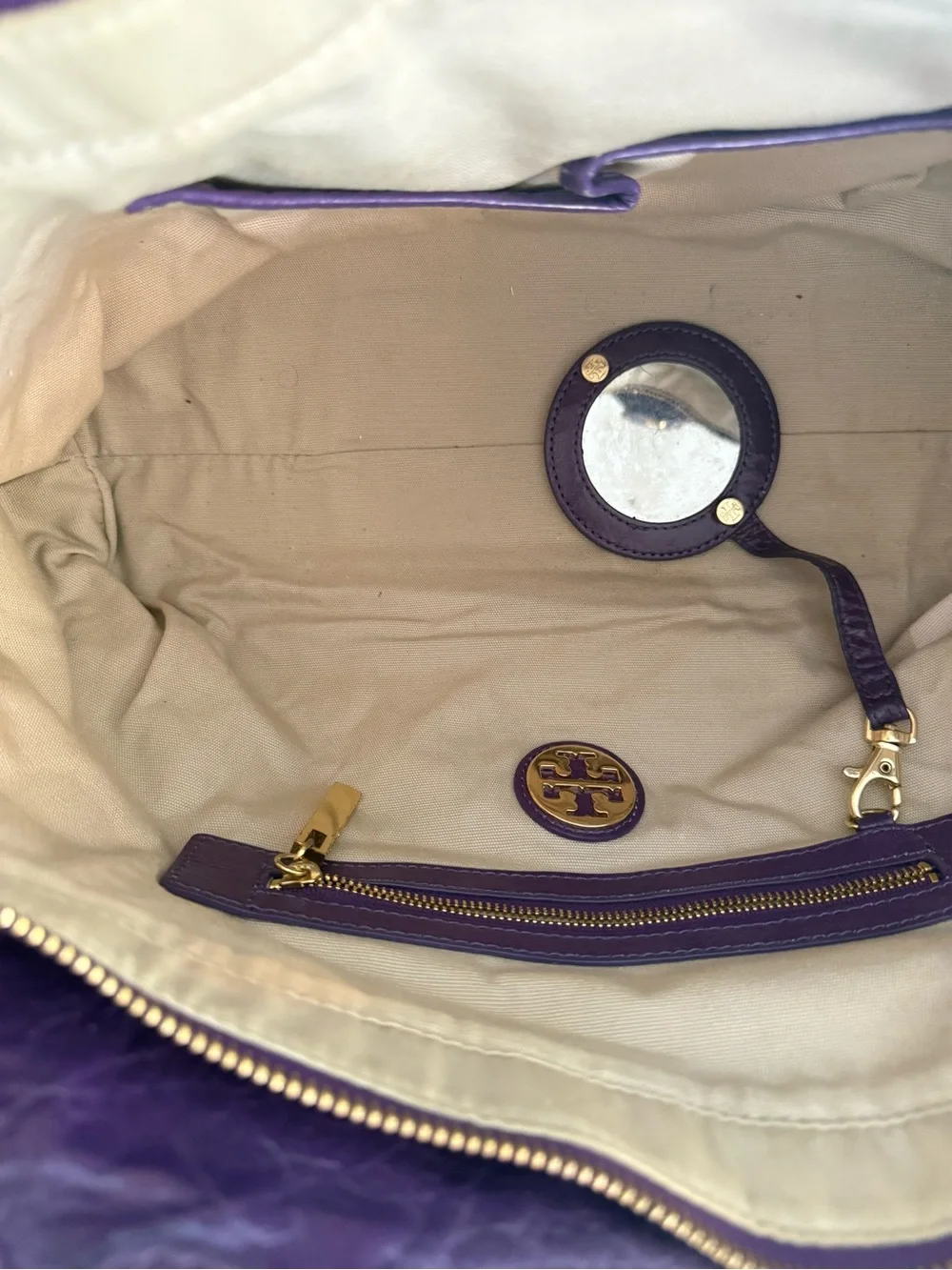 Tory Burch Deep Plum Leather Logo Tote